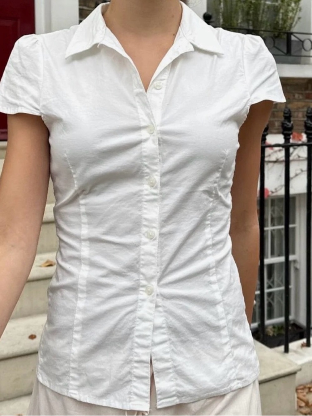 Brandy Melville White Short Sleeve Button-Down Shirt